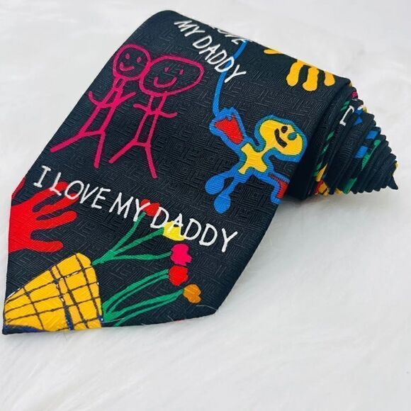 Ralph Marlin Men's Vintage 90's I Love My Daddy Necktie Daddy's Drawings Vivid - Picture 2 of 8